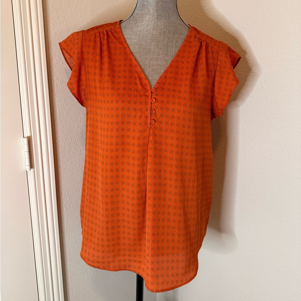 Carolina Belle Orange V-Neck Blouse | M